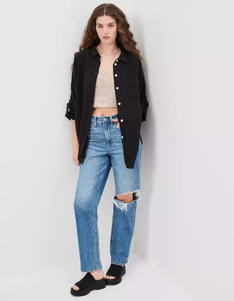 Chemises American Eagle AE Go Big Oversized Noir Femme | MQI-91116109